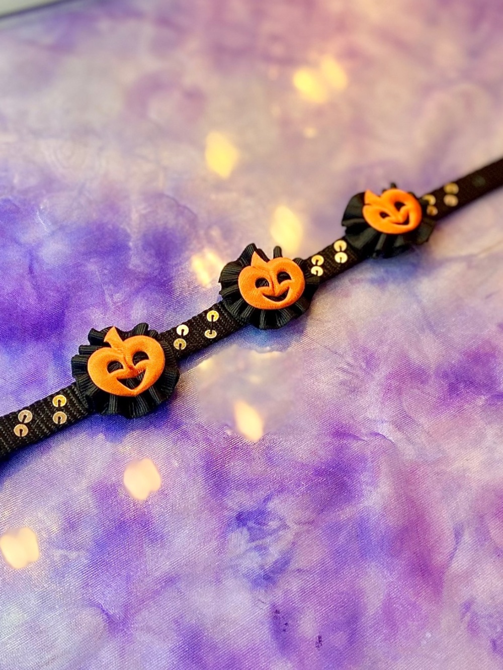 True Y2k Halloween Pet Collar Dog/Cat Pumpkin Ruffle/Sequin Holiday Handmade